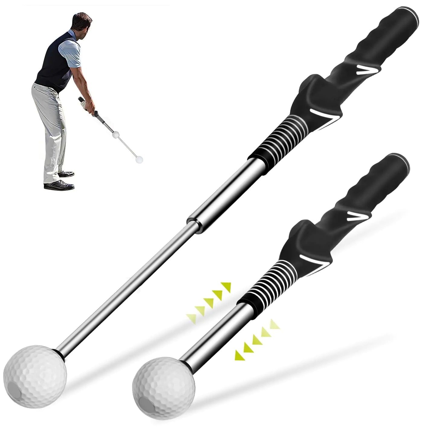 Retractable Golf Swing Aid for Golf Speed Training Rhythm Click Golf Swing Trainer for Indoor Golf Practice & Outdoor Warm Up Right-Handed Golf Grip Trainer for Improving Hitting Strength & Tempo