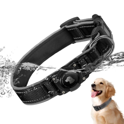 AirTag Dog Collar Upgraded Collar with Thickened Airtag Holder IPX7 Waterproof Enhanced Reflective Soft Padded Heavy-Duty Apple Air tag Dog Collars Suitable for Small Medium and Large Dogs
